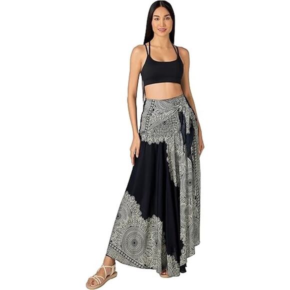 Black Beige Strapless Halter Multi-Way Boho Mandala Skirt Sundress OS - Picture 1 of 13